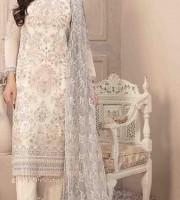 Tawakkal White Georgette Indian Salwar Suit Unstitched 4 Piece ( HRB13)